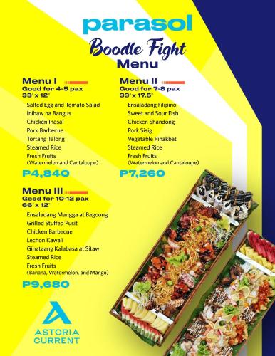 a page of a menu for a restaurant at Astoria Current in Boracay