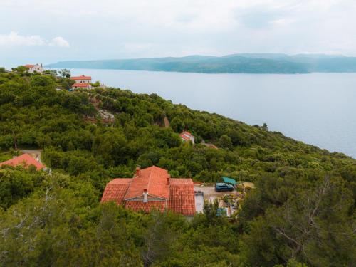 a house on a hill next to a body of water at Villa Paradiso in Plomin - Istrien in Plomin
