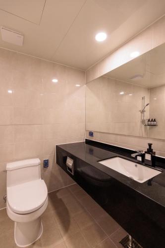 a bathroom with a white toilet and a sink at Wecostay Cheongnyangni in Seoul