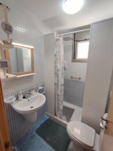 a bathroom with a sink and a toilet and a shower at Apartamento Fuerte 1 in Puerto del Rosario