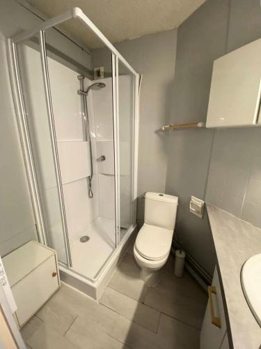 une salle de bain avec une douche, des toilettes et un lavabo dans l'établissement Résidence Oncet - Appartement 5 couchages dans le centre de Barèges MAE-0883, à Barèges