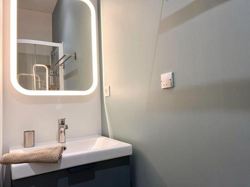 une salle de bain avec un lavabo et un miroir dans l'établissement L'Haussmanien, à Nantes