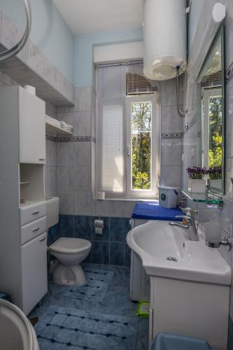 a bathroom with a white sink and a toilet at Apartment Roberta in Lovran