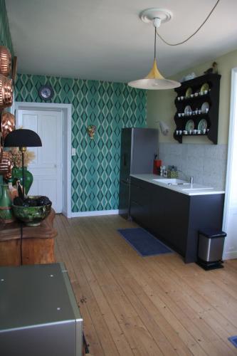 une cuisine avec un évier et un plan de travail dans l'établissement Gîte Clos Mesnil, à Mont-Saint-Vincent