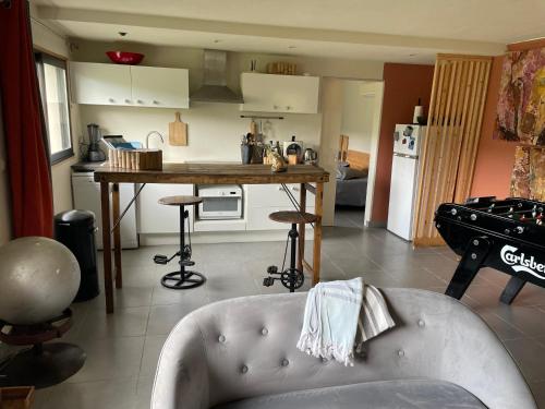 salon z kanapą i kuchnią w obiekcie T2 entre Mer et Montagnes w mieście Porto-Vecchio