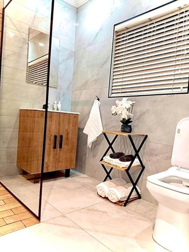 une salle de bain avec douche et toilettes dans l'établissement Little Swift 2, à Secunda