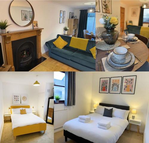 En eller flere senge i et værelse på 3 bed home in Cheltenham Town Centre with FREE PARKING for 1 car