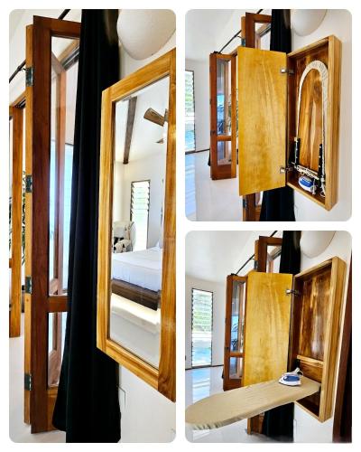 a collage of four pictures with a mirror at Breathtaking Oceanfront Home on Lava Rock Beach in Pahoa