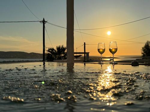 two glasses of wine are sitting in a pool at La vie est belle luxury apartment BBQ jacuzzi&view in Pounda