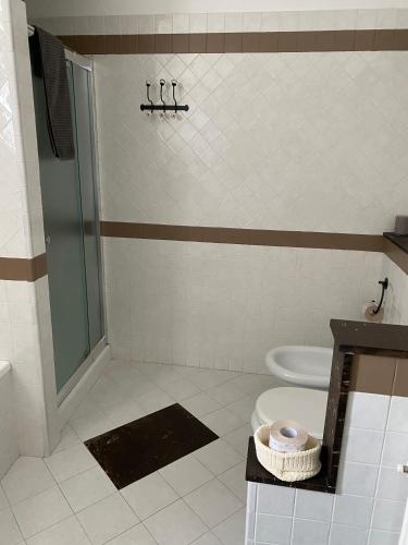 a bathroom with a shower and a toilet at Kalote' On The Roof Apartments in Noto