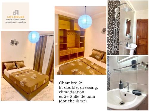 a collage of three pictures of a room at Residence Life House Makepe bm in Douala