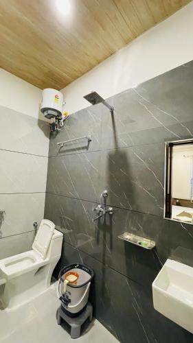 a bathroom with a toilet and a sink at Hotel Pushkar Town in Pushkar