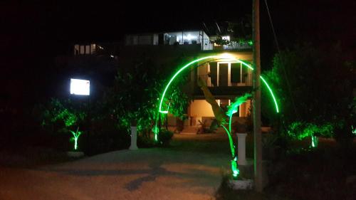 a house with green lights on it at night at Rose Apart in Sarigerme