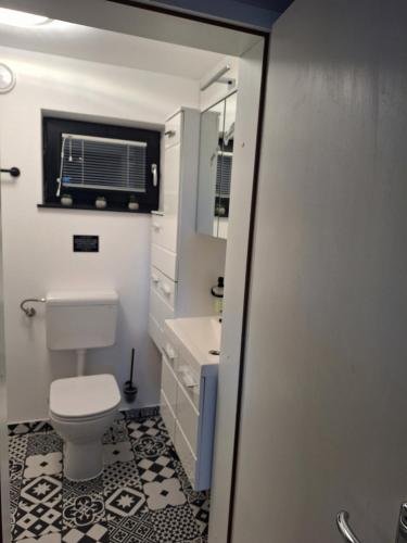 a bathroom with a toilet and a sink at Studio Vista apartment in Leskovec pri Krškem