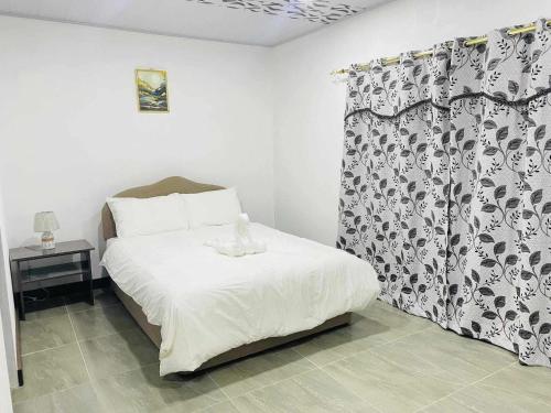 a bedroom with a bed and a window with a curtain at Navo Home Stay in Nadi