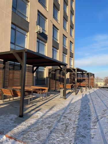 Un balcón o terraza de уютная и стильная студия в новом ЖК Панорама Парк