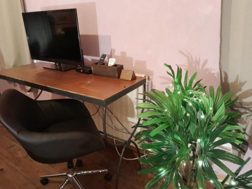 a desk with a computer and a chair and a plant at Casita Esperanza in Copparo