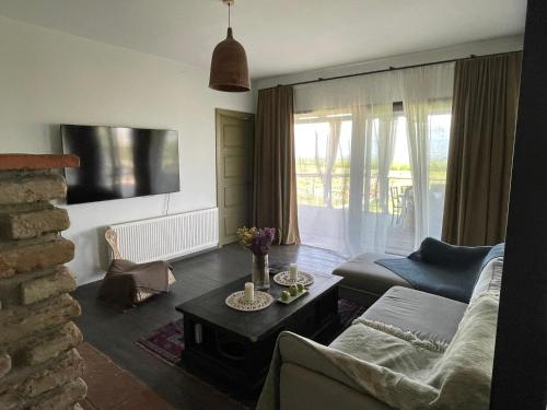 ein Wohnzimmer mit Couch und Tisch in der Unterkunft Chateau Resse in Telawi