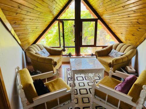 a living room with two chairs and a table at Eren Villa in Sapanca
