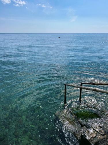 een uitzicht op de oceaan met een reling in het water bij Zinzula 3 in Šušanj