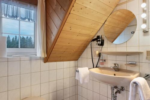 a bathroom with a sink and a mirror at Gasthaus Heiligenbrunnen in Titisee-Neustadt