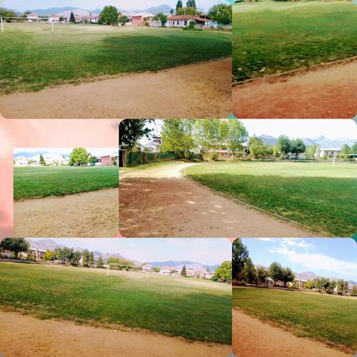 a collage of pictures of a field of grass at Hotel Markovi Kuli TD in Prilep