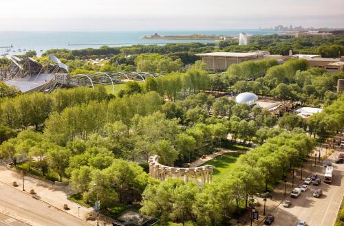 an aerial view of a park with trees at Arlo Chicago in Chicago