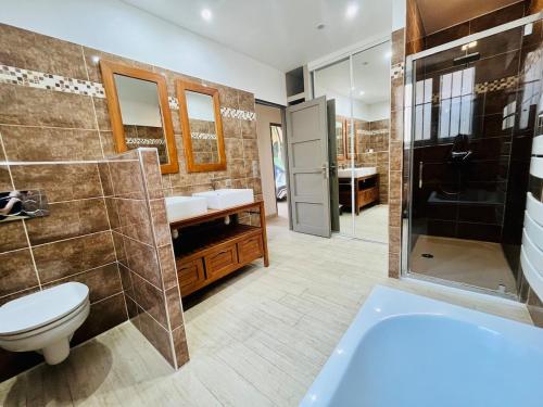 une salle de bain avec toilettes, lavabo et douche dans l'établissement Le calme à proximité immédiate du centre ville, à Avignon
