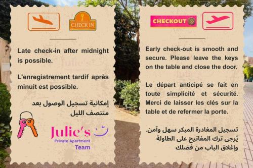 a sign in front of a tree with a message at Julie Airport Marrakech Apartments in Marrakech