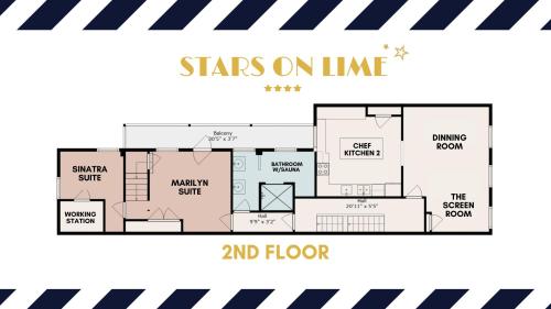 a floor plan of the stars on line and floor at Hollywood Glam Themed Manor with Sauna for 12-People in Lancaster
