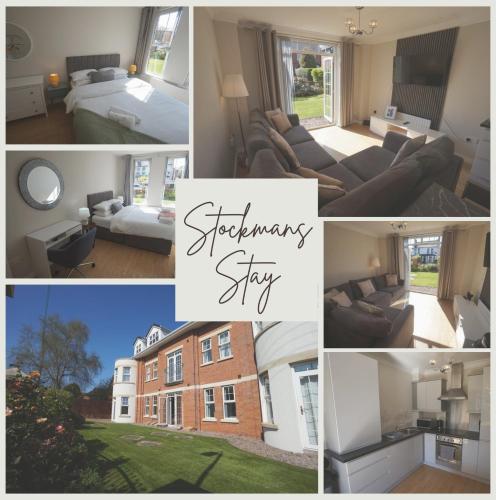 a collage of photos of a bedroom and a hotel at Stockmans Stay, Belfast in Belfast