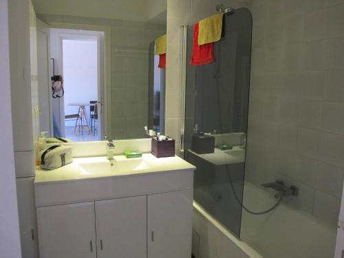 une salle de bain avec un lavabo et une douche dans l'établissement ANTIBES, 85 m2, ground floor, large wood terrace, à Antibes