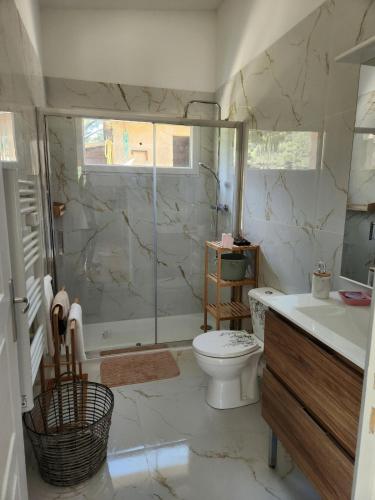 une salle de bain avec une douche, des toilettes et un lavabo dans l'établissement maison individuelle, à Tourrette-Levens