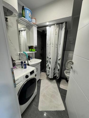 a small bathroom with a sink and a toilet at Vila Vacation Sarajevo in Hadžići