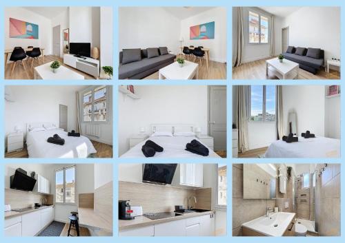 un collage de photos d'une chambre d'hôtel dans l'établissement Appartement proche des Plages et du Vélodrome - Les Frères de la Loc', à Marseille