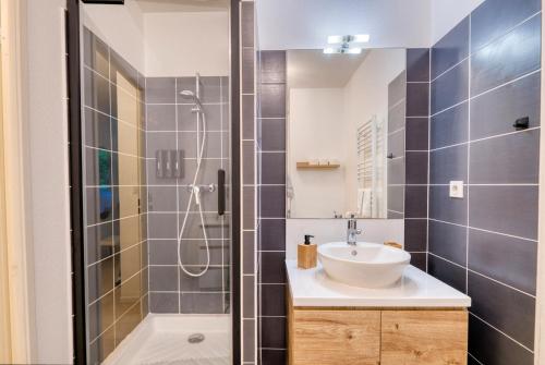 un baño con lavabo y ducha en Le Nid Douillet - Caluire - Proximité Lyon, en Caluire-et-Cuire