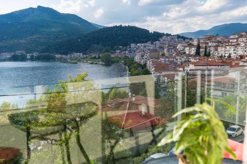 a view of a city and a body of water at Adriana Luxury Studio in Kastoria