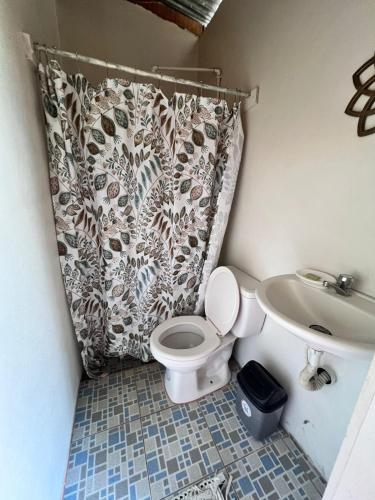 a bathroom with a toilet and a sink at Guest House Nena in Moyogalpa