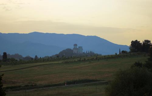 a castle on a hill in a field at Tenuta Il Burchio in Incisa in Valdarno