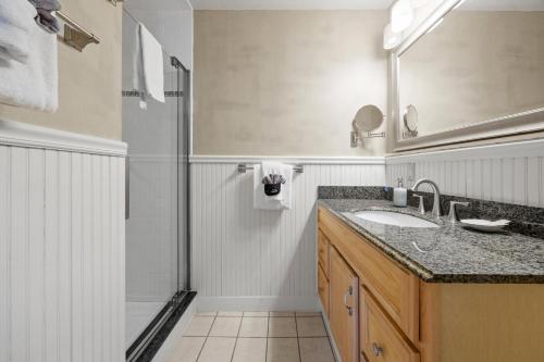 a bathroom with a sink and a shower at Hartstone Inn in Camden