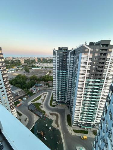 an aerial view of a city with tall buildings at ML Apartments in Odesa
