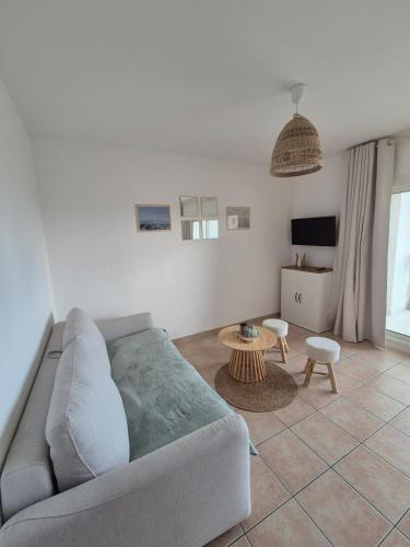 un salon avec un canapé et une table dans l'établissement L'évasion catalane, au Barcarès