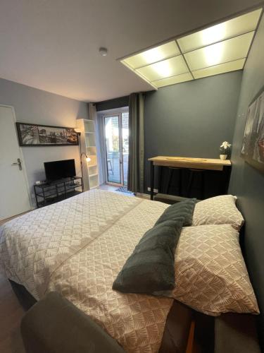 une chambre avec un lit king size dans une pièce dans l'établissement My little cocon, à Aubière