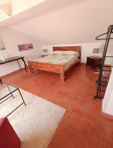 a bedroom with a bed and a desk at House in Garden in Palermo