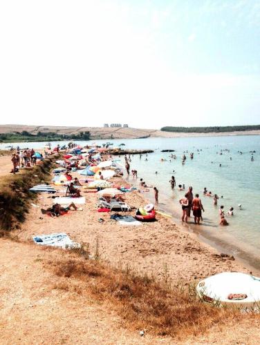 a group of people on a beach in the water at Panorama Apartments in Povljana