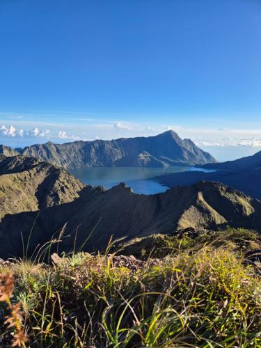 a view of crater lake from the summit at Padi Bungalow in Tetebatu