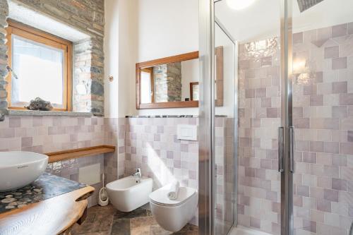 a bathroom with a toilet and a sink and a shower at BALLABIO LAKE - Rustic Chic Retreat in Ballabio