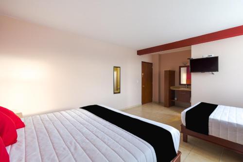 a hotel room with a bed and a television at Hotel San Pablo in Cholula