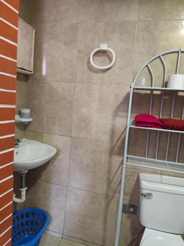 a bathroom with a toilet and a sink at Anexo independiente y privado totalmente amueblado muy lindo y acogedor en chanis cerca de Costa del este y el mall santa María plaza in Panama City