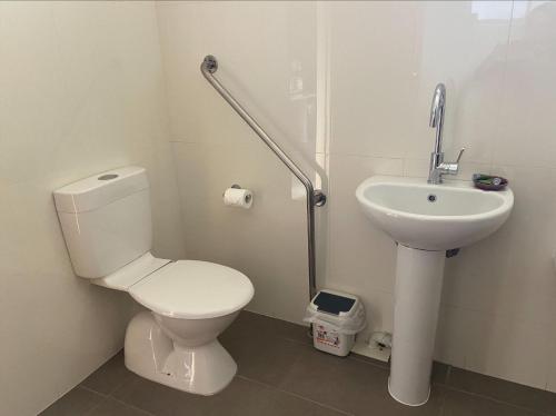 a bathroom with a toilet and a sink at Ashleigh Court Motor Inn in Mulwala